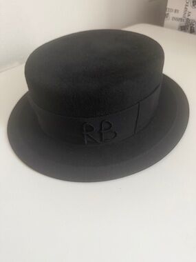 Ruslan Baginskiy Monogram-Embellished Black Wool Canotier Hat | Size L